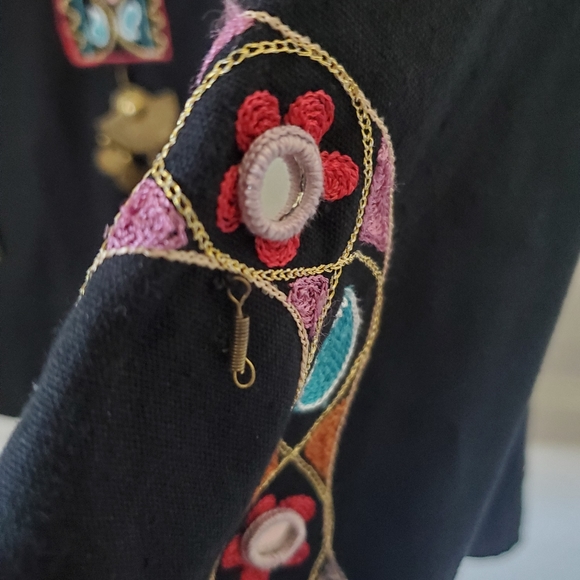 Embroidered Western Boho Black Crop Bolero Jacket Women's Size S/M - Picture 8 of 11